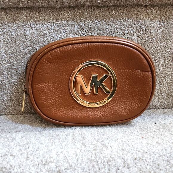 Michael Kors Brown Pebbled Leather Cosmetic Makeup Case Bag - Picture 1 of 7